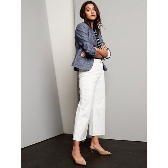 Banana Republic High Rise Wide Leg Cropped Pants In White - Picture 1 of 8